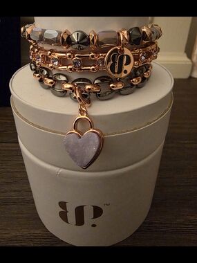 BP Rose Gold and Hematite Bracelet Stack with Lavender Heart Charm